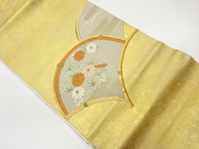 金駒刺繍青海波に垣根・菊模様名古屋帯